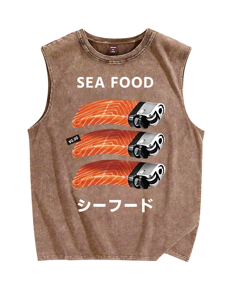 Sea Food Vintage Distressed Washed Tank Top