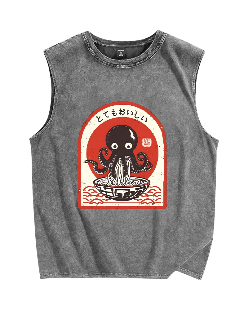 Ramen Lover Octopus Vintage Distressed Washed Tank Top