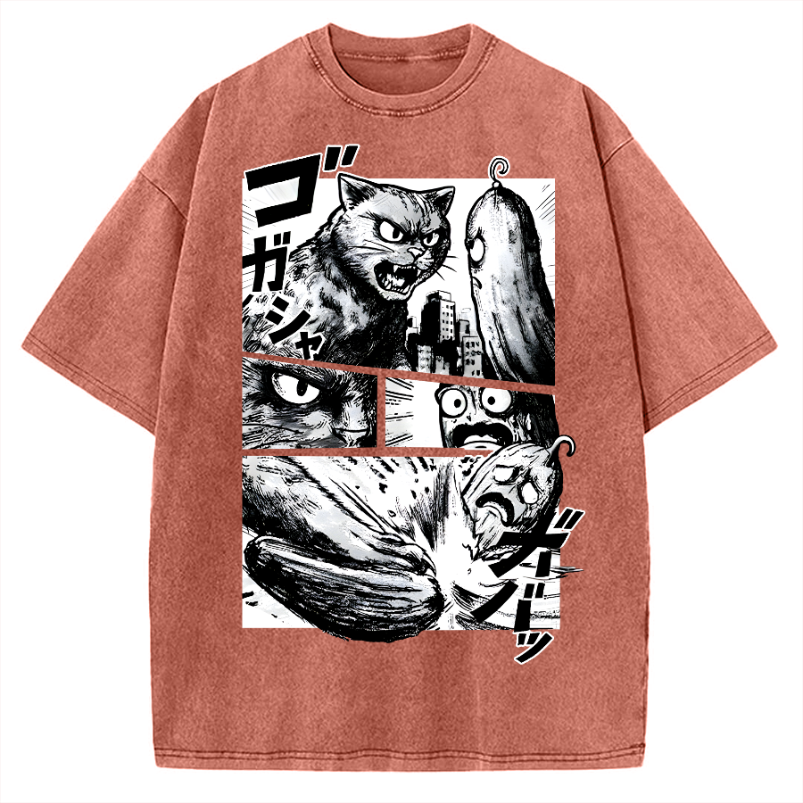 Cat vs Zucchini Vintage Washed T-shirt
