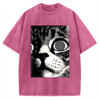 Psychedelic Cat Gothic Art Funny Cat Vintage Washed T-shirt