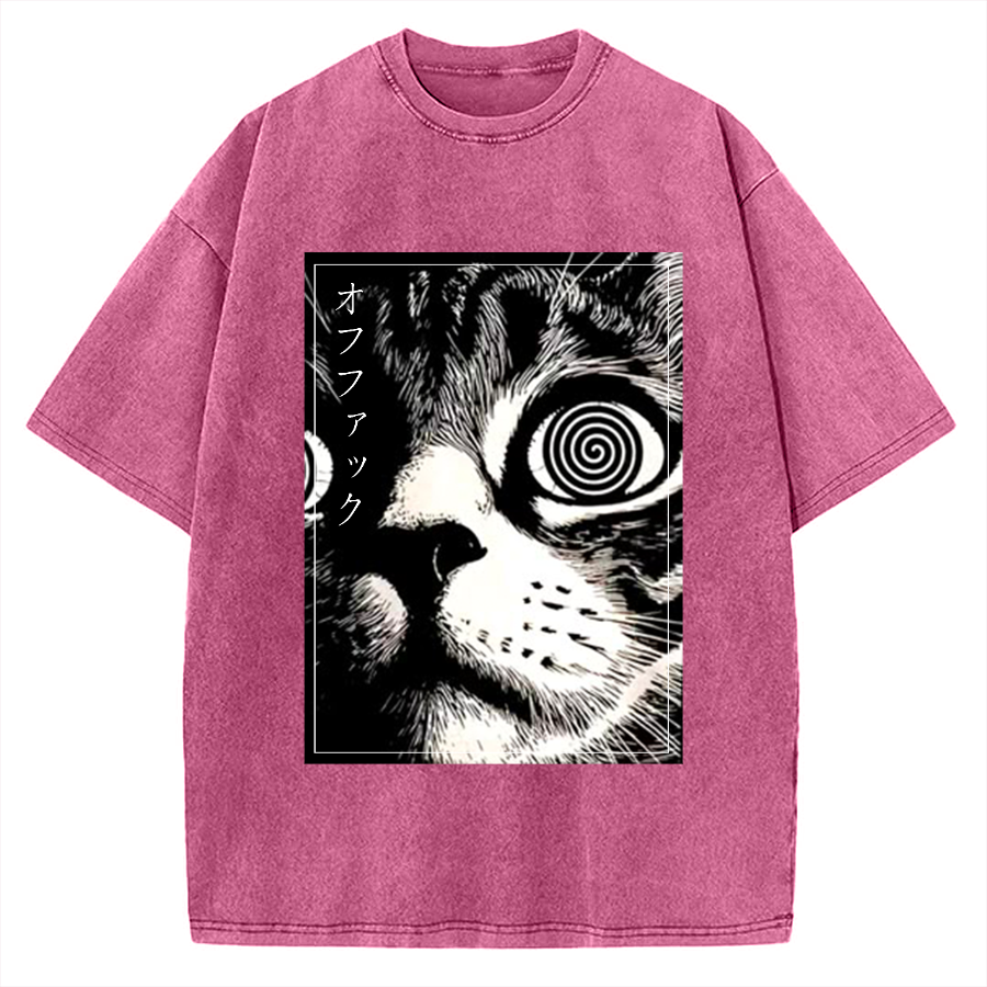 Psychedelic Cat Gothic Art Funny Cat Vintage Washed T-shirt