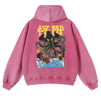 Octopus Monster Vintage Washed Cotton Back Art Hoodie