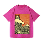 Cat Wave Vintage Wash Japanese Design T-Shirt