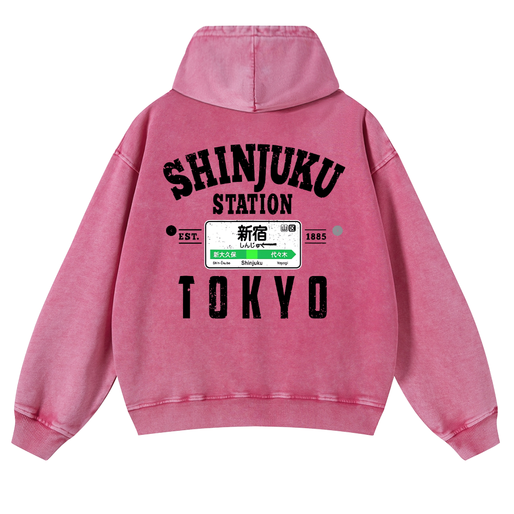 Shinjuku Station Vintage Washed Cotton Back Art Hoodie