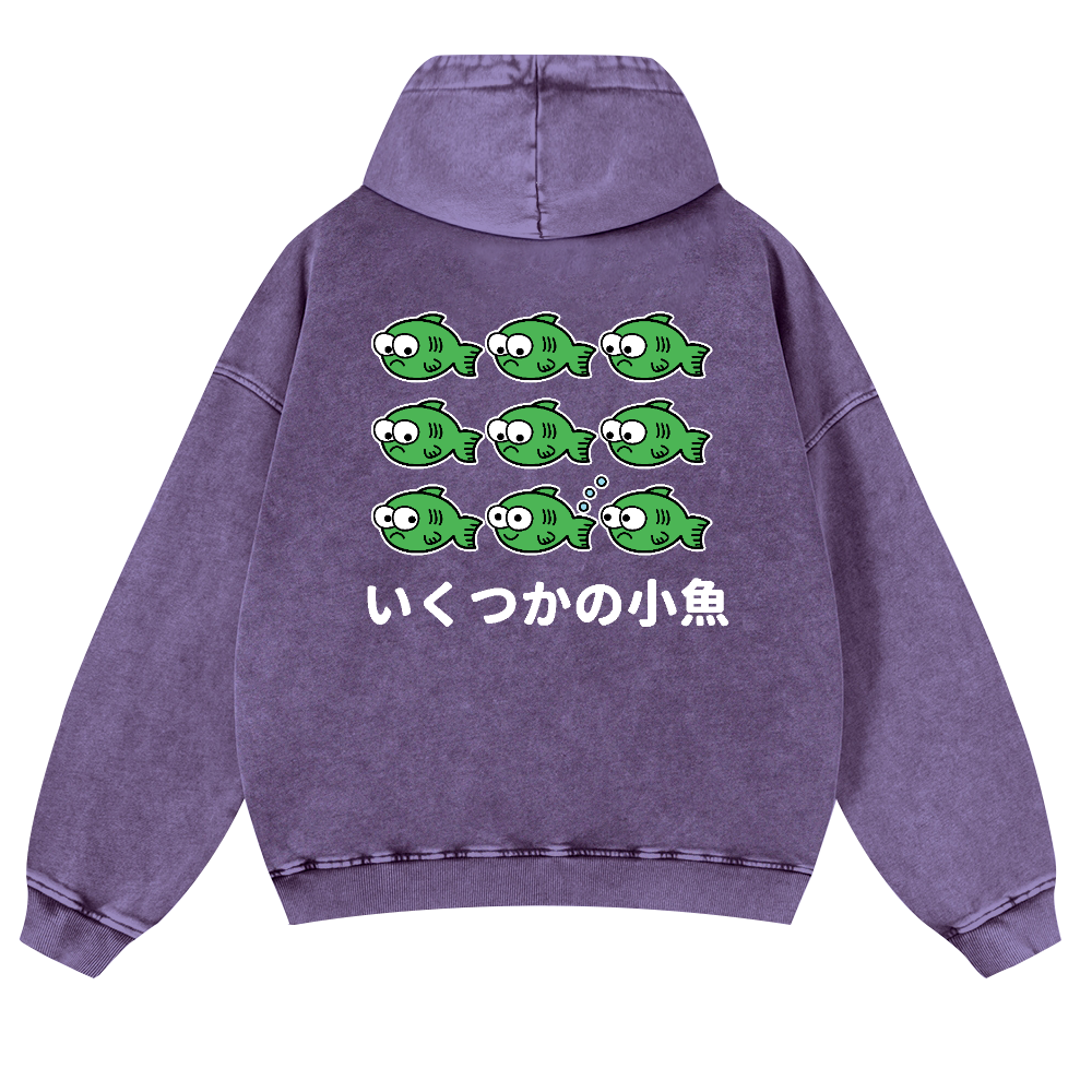 Fish Vintage Washed Cotton Back Art Hoodie