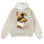 Coffee Wave Vintage Washed Cotton Back Art Hoodie