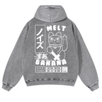 Cat Vintage Washed Cotton Back Art Hoodie