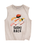 Sushi race Vintage Distressed Washed Tank Top