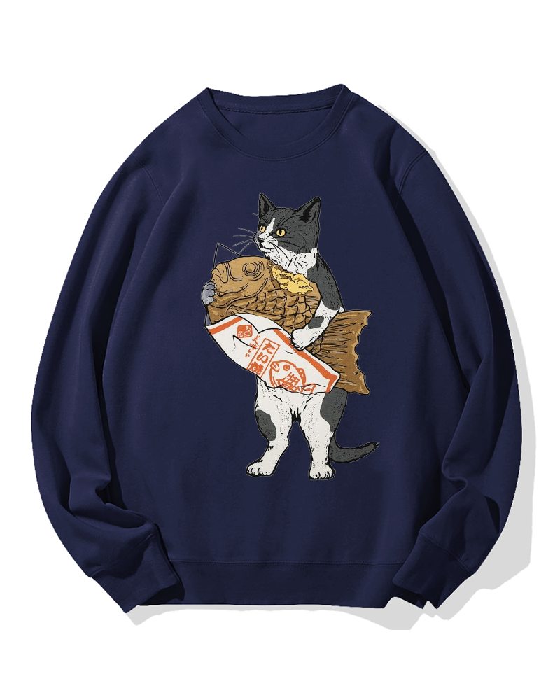 Bicolor cat holding taiyaki Cotton Sweatshirt