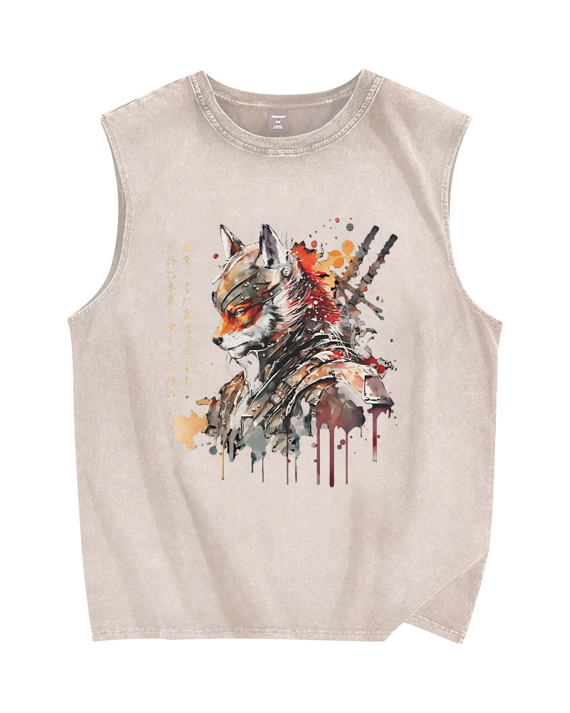 Samurai Fox Vintage Distressed Washed Tank Top