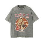 Cat Robot Vintage Wash Japanese Design T-Shirt