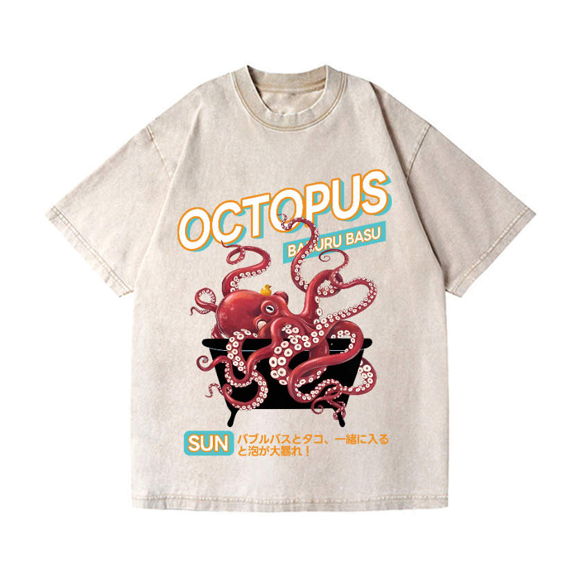 Bubble Bath Octopus Vintage Wash Japanese Design T-Shirt