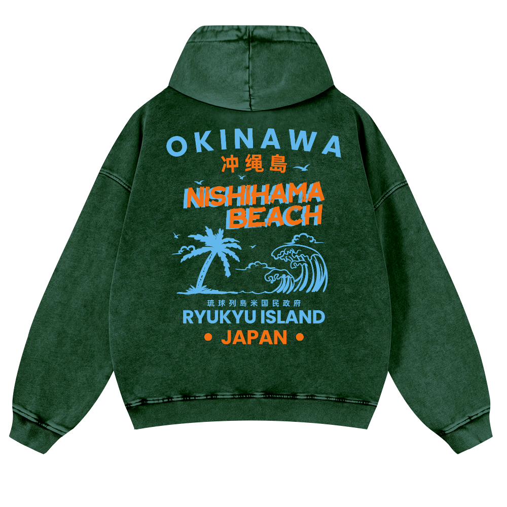 Okinawa Nishihama Beach Ryukyu Island Japan Vintage Washed Cotton Back Art Hoodie