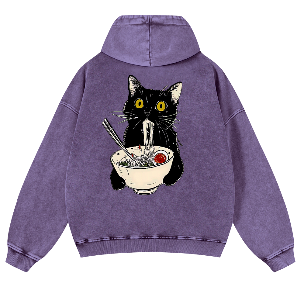 Ramen Cat Vintage Washed Cotton Back Art Hoodie