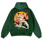 Ukiyoe Cat Vintage Washed Cotton Back Art Hoodie
