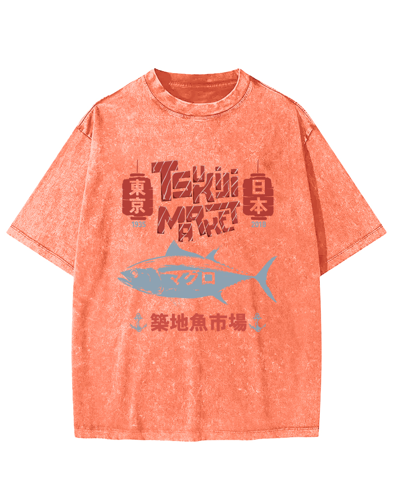 Tokyo Tsukiji Fish Market Vintage Washed T-shirt