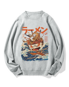 Ramen Monster at the Great Wave off Kanagawa Cotton Sweatshirt