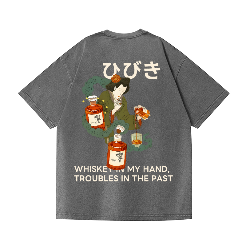 Hibiki Vintage Wash Japanese Design Back Art T-Shirt