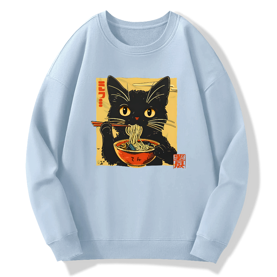 Lamian Noodles and Black Cat Cotton Pullover Sweatshirt