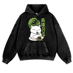 Tea Cat Vintage Washed Thick Cotton Hoodie