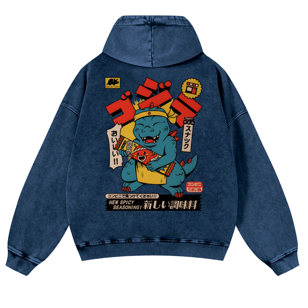 Spicy Dinosaur Vintage Washed Cotton Back Art Hoodie