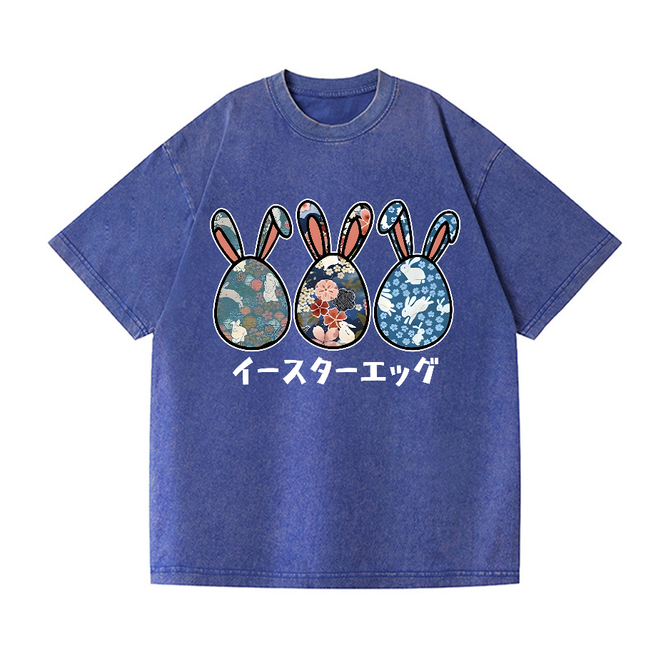 Rabbit Easter Eggs Vintage Wash Japanese Design T-Shirt