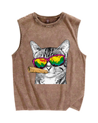 Smoking Cat Vintage Distressed Washed Tank Top