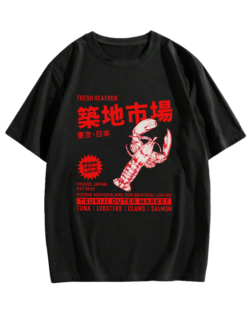 Tokyo Tsukiji Market Seafood Cotton Leisure T-shirt