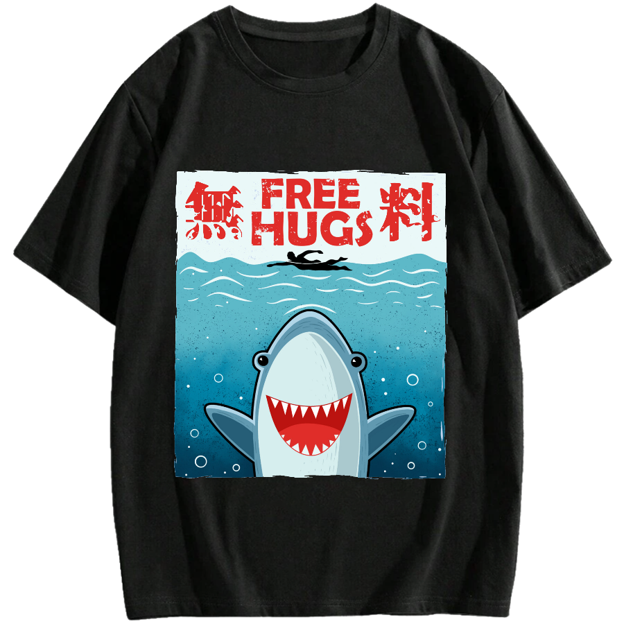 Free Shark Hug Cotton casual T-shirt