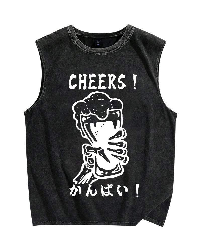 Cheers Vintage Distressed Washed Tank Top