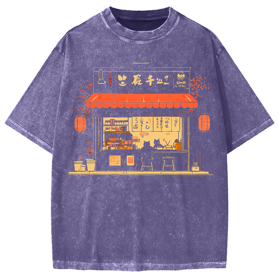 Cat Lover  Ramen Shop Vintage Washed T-shirt