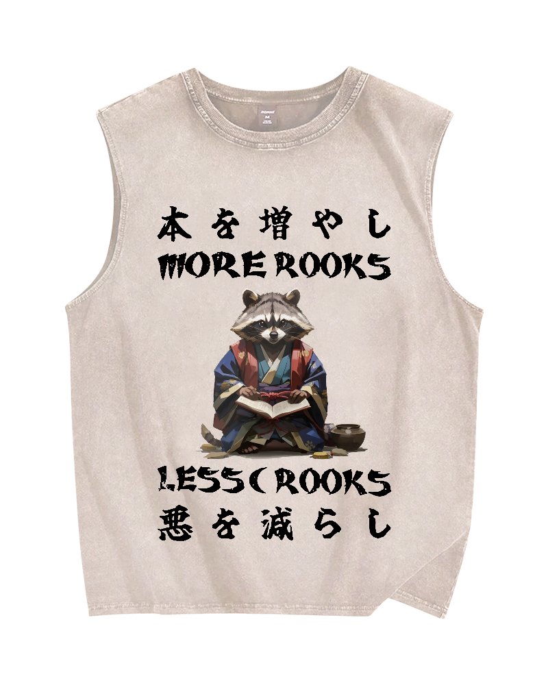 More Books Less Crooks Raccoon Vintage Distressed Washed Tank Top