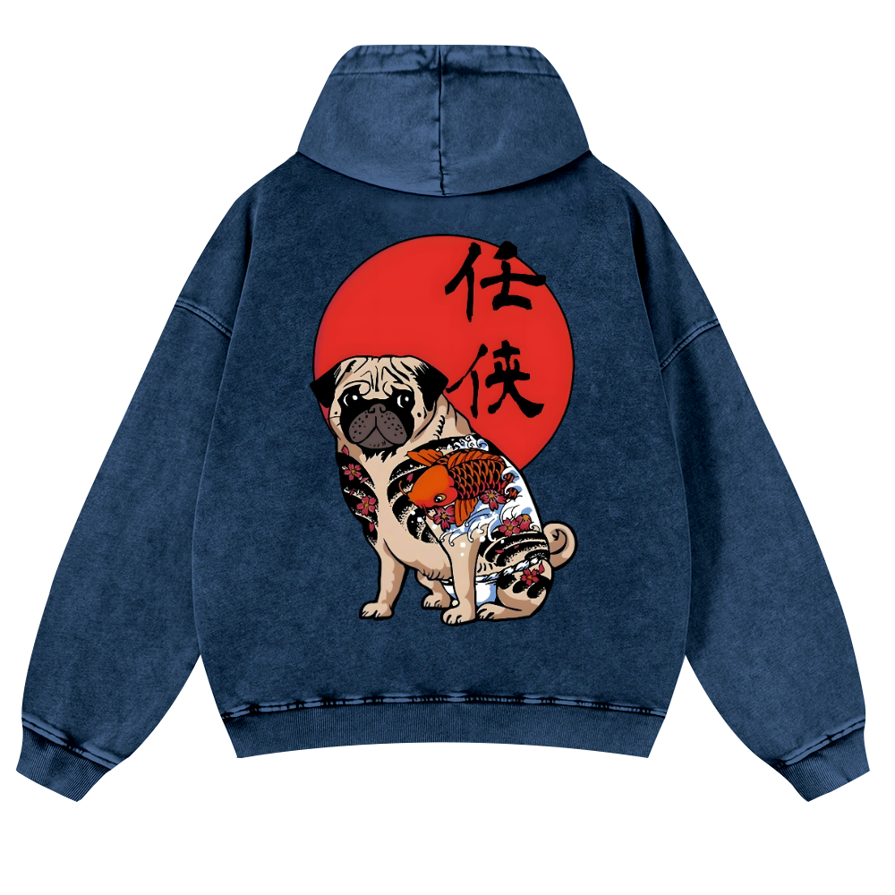 Dog Vintage Washed Cotton Back Art Hoodie