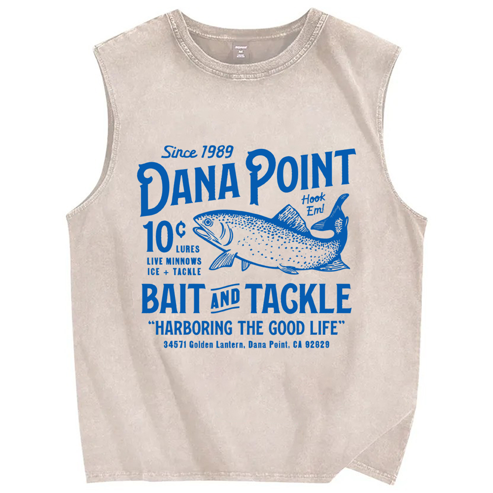 Unisex Vintage Fish Printed Washed Tank Top
