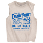 Unisex Vintage Fish Printed Washed Tank Top