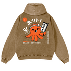 Osaka Dotonbori Takoyaki Vintage Washed Cotton Back Art Hoodie