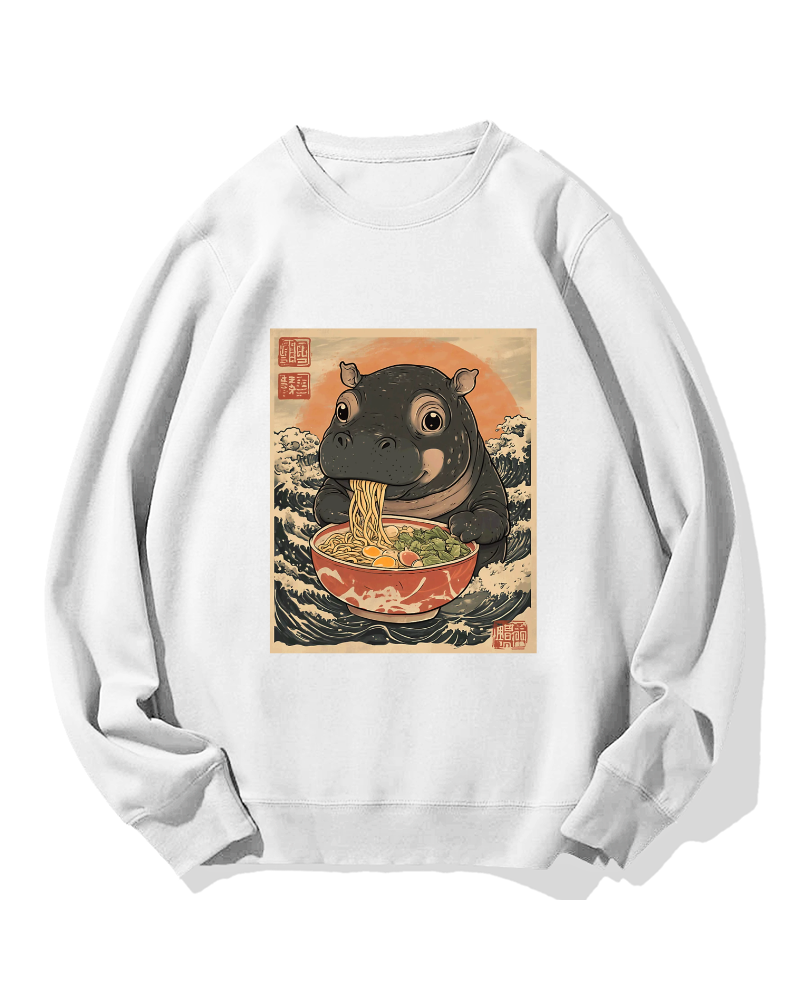 Hippo eating ramen Cotton Sweatshirt