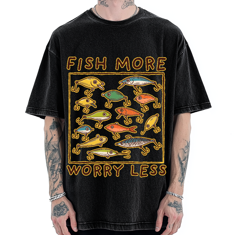 Unisex Fish More Worry Less Vintage Washed T-shirt
