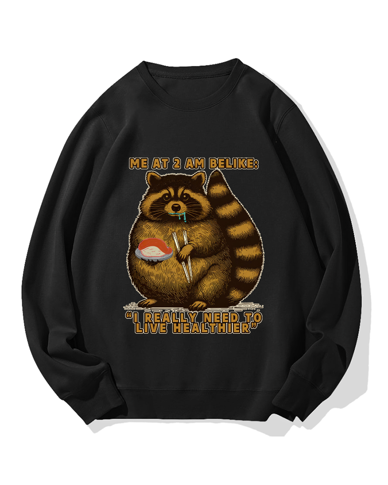 Raccoon Eating Sushi Cotton Sweatshirt