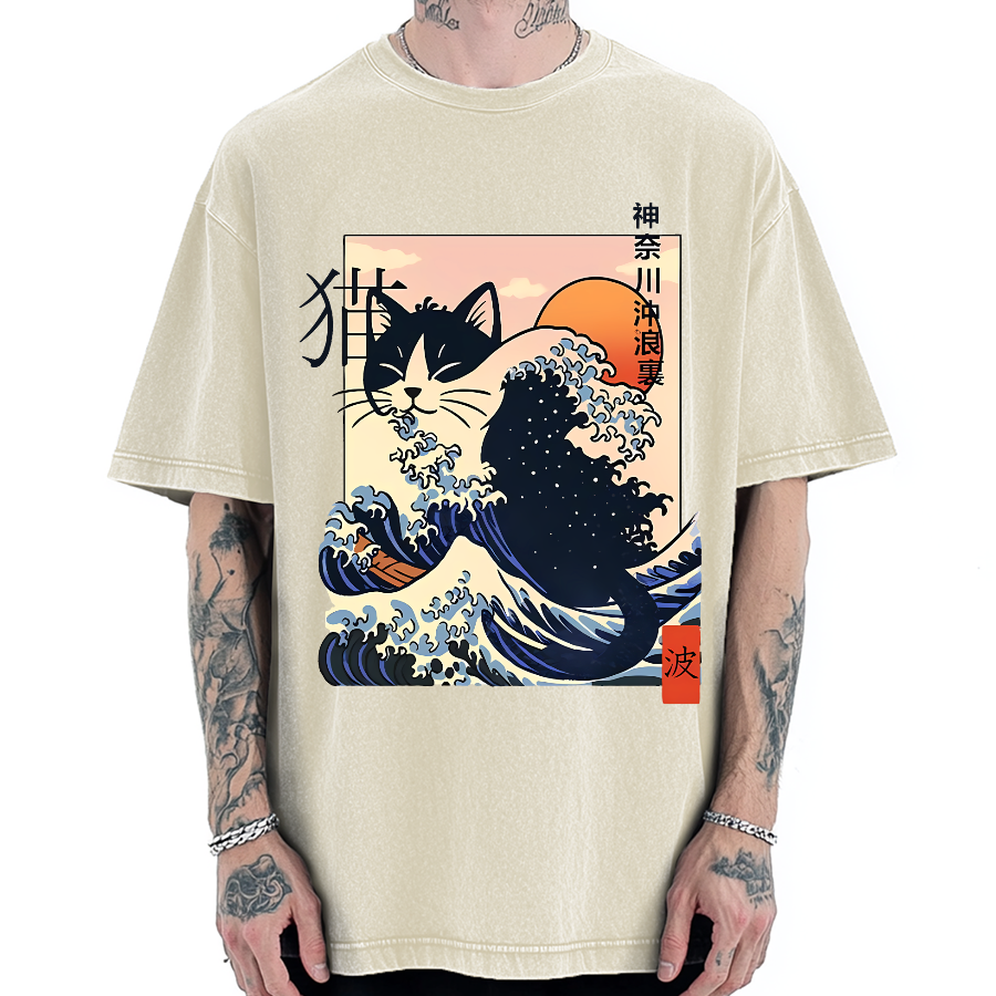 Kanagawa cat Vintage Washed T-shirt