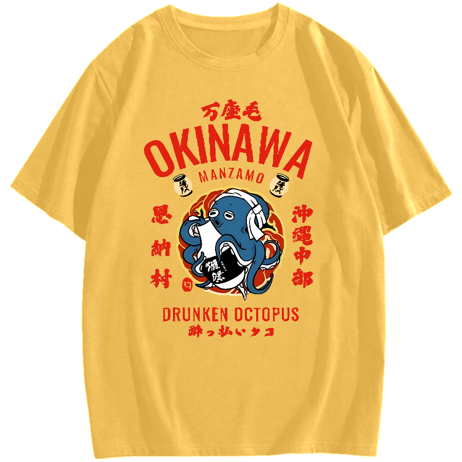 Okinawa Drunken Octopus Cotton casual T-shirt