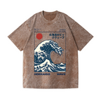 Hokkaido Wave Ukiyoe Vintage Wash Japanese Design T-Shirt