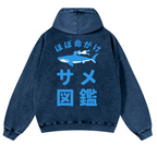 Shark Fish Vintage Washed Cotton Back Art Hoodie