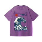 Hokkaido Wave Ukiyoe Vintage Wash Japanese Design T-Shirt