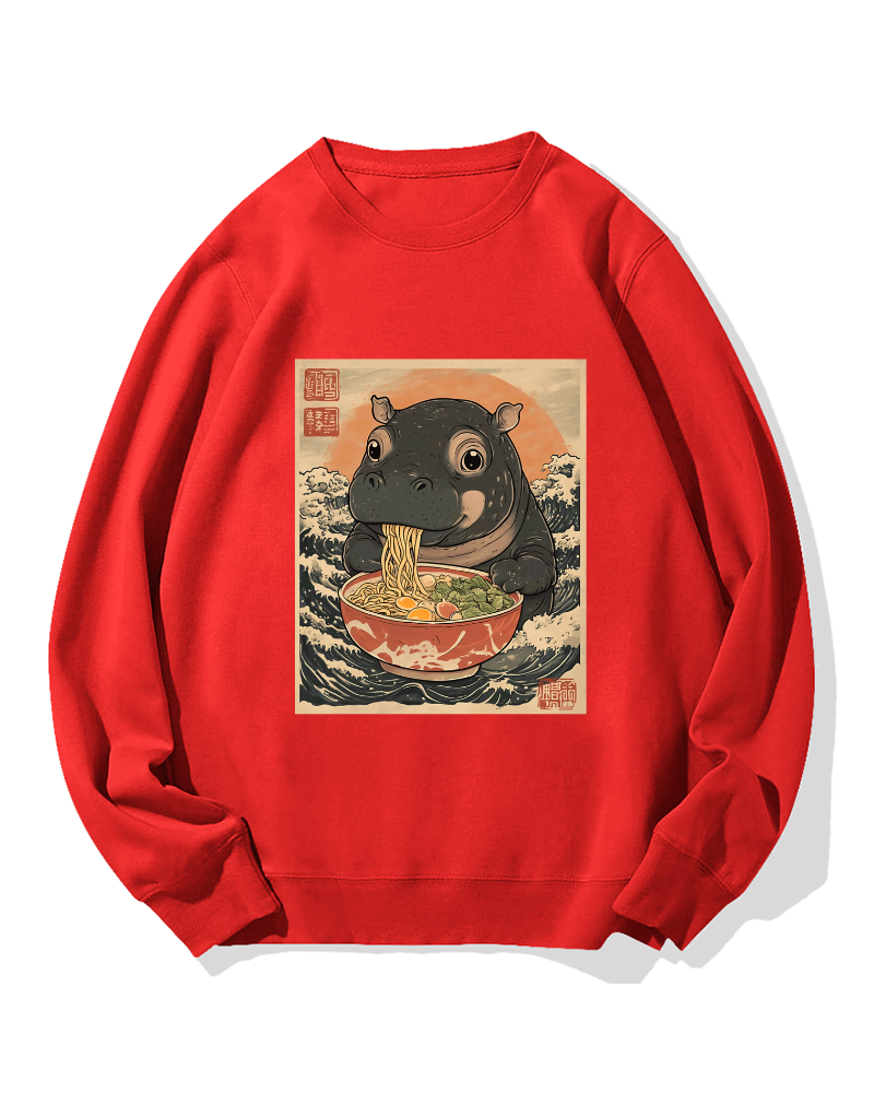 Hippo eating ramen Cotton Sweatshirt