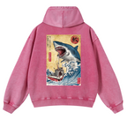 Shark Ukiyoe Vintage Washed Cotton Back Art Hoodie