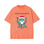 Christmas Octopus Vintage Wash Japanese Design T-Shirt