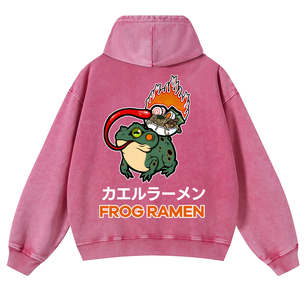 Frog Ramen Vintage Washed Cotton Back Art Hoodie