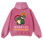 Frog Ramen Vintage Washed Cotton Back Art Hoodie