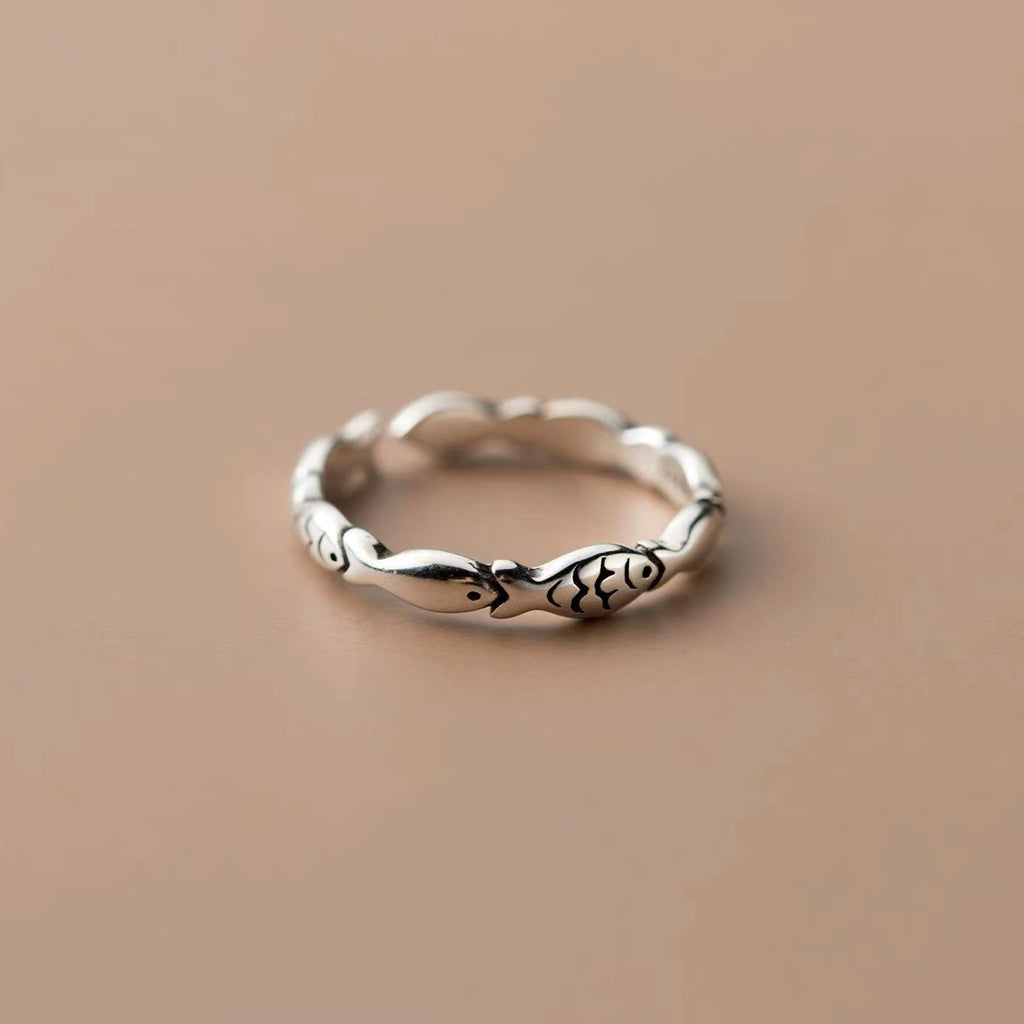 Retro Simple Thai Silver Fish Ring